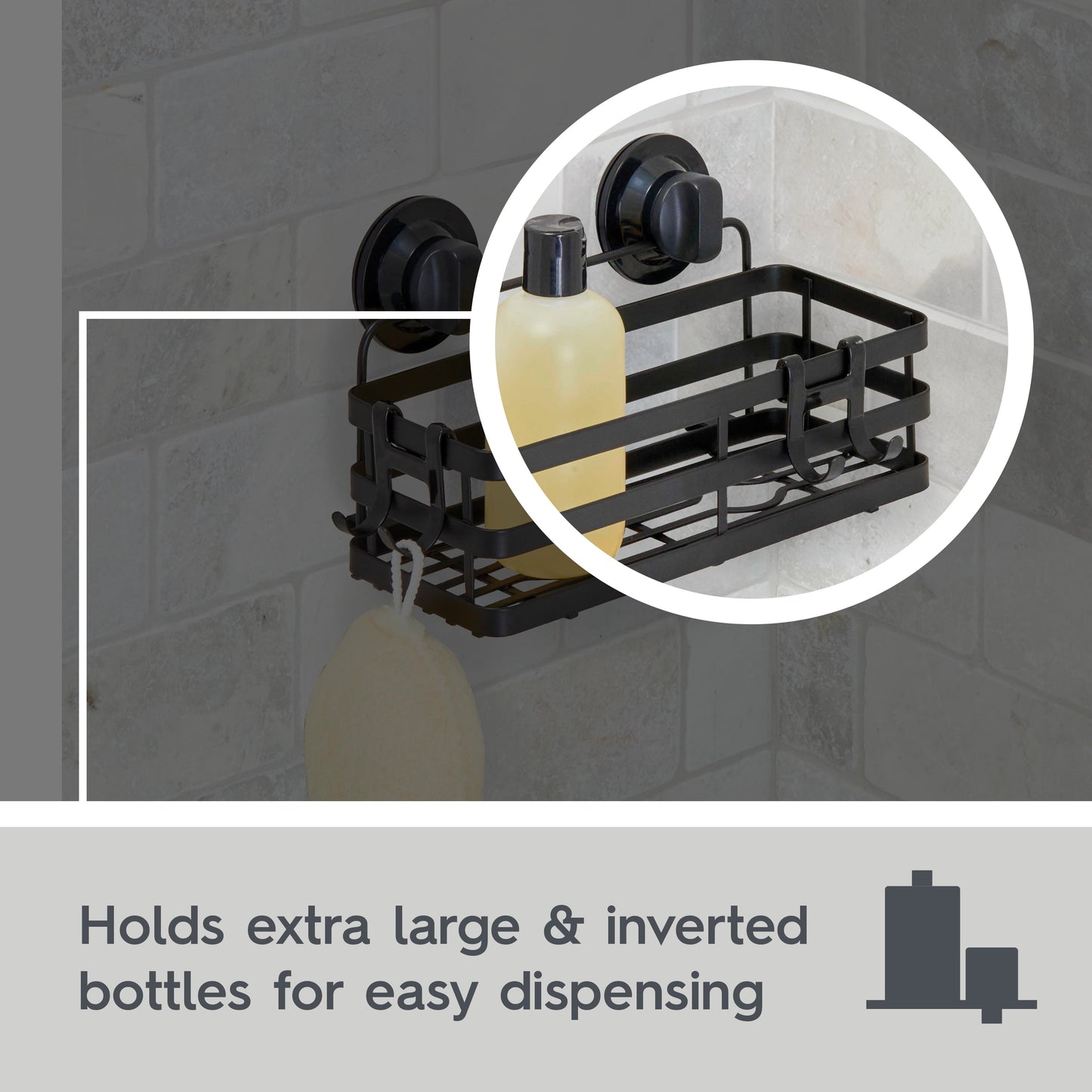 Adhesive or Suction Mount Shower Storage Basket, Matte Black