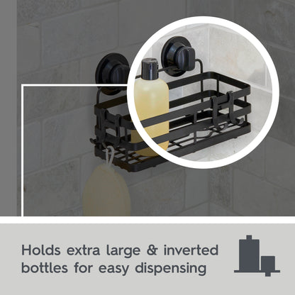 Adhesive or Suction Mount Shower Storage Basket, Matte Black