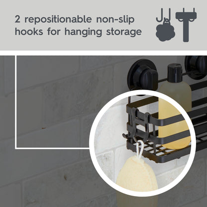 Adhesive or Suction Mount Shower Storage Basket, Matte Black