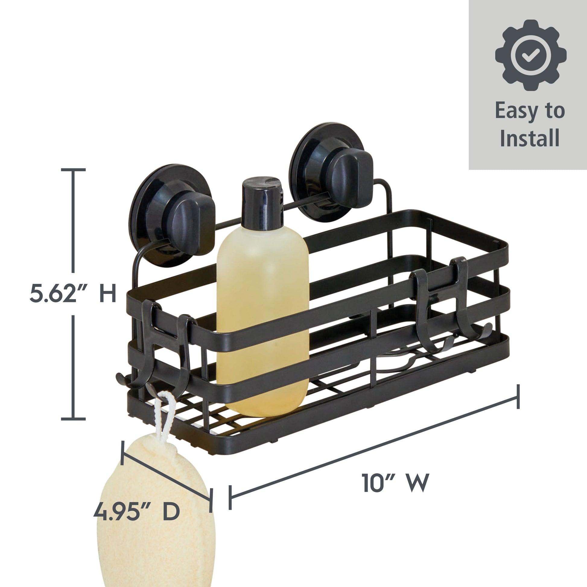 Adhesive or Suction Mount Shower Storage Basket, Matte Black